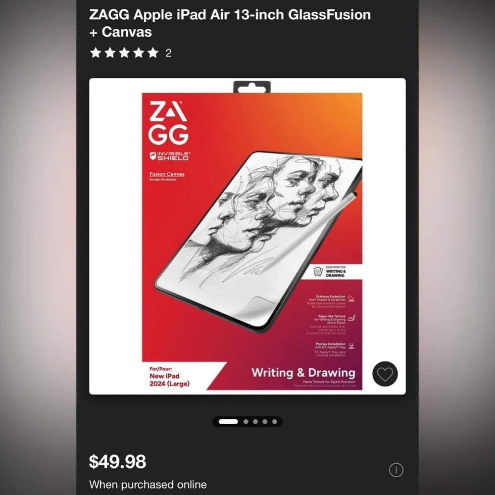 ZAGG InvisibleShield Fusion Canvas Screen Protector for New iPad 2024 (Large)